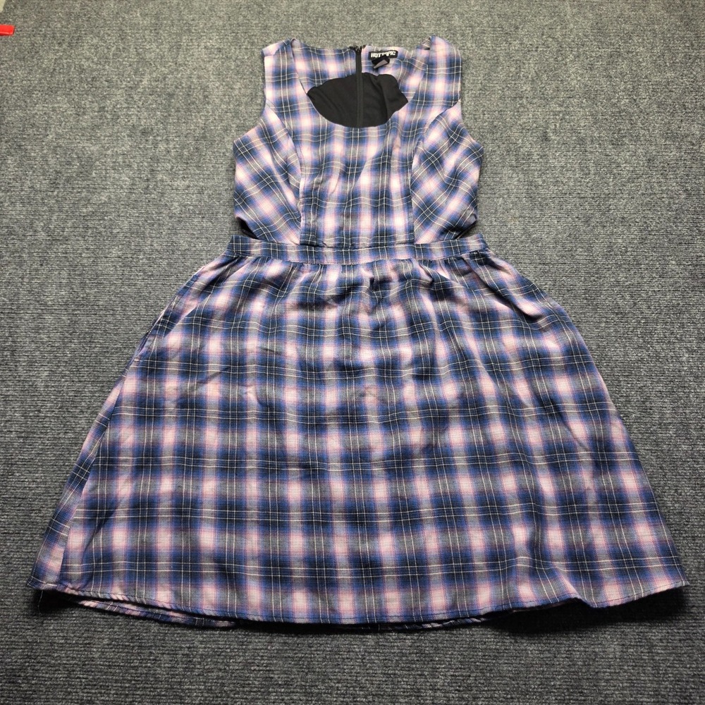 Grunge Punk Hot Topic Womens M Blue Pink Plaid Cut-Out Back Zipper Mini Dress